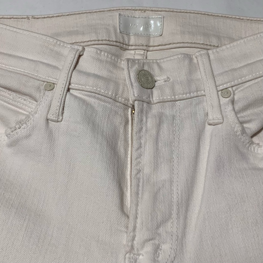 Mother cream cropped frayed denim